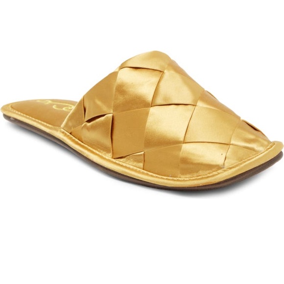 🌹🌹NWT Size 10 Women’s Sam Edelman Woven Gold Satin Mules. Comfortable Casual - Picture 5 of 5